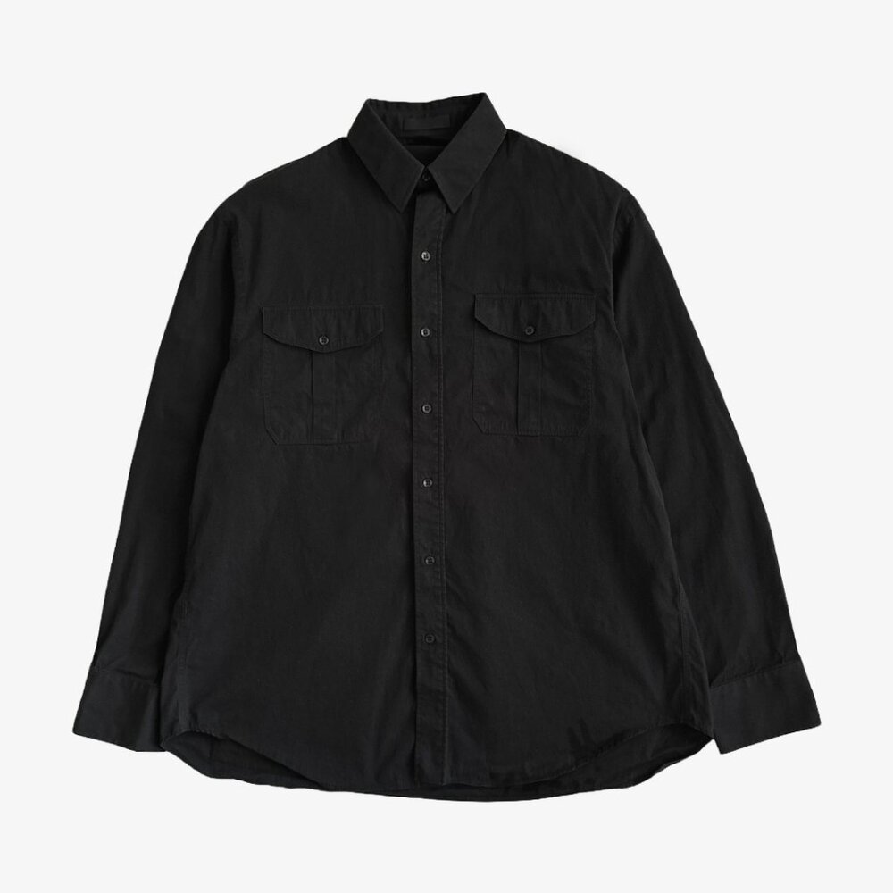 Black Button-Up Front Pocket Collared Shirt by WARDROBE.NYC